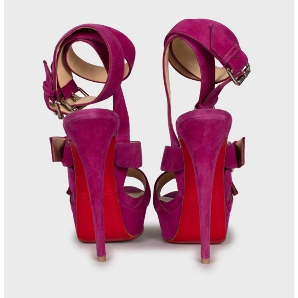 Christian Louboutin Pink Suede Open-Toe Sandals 37.5 - Picture 4 of 5